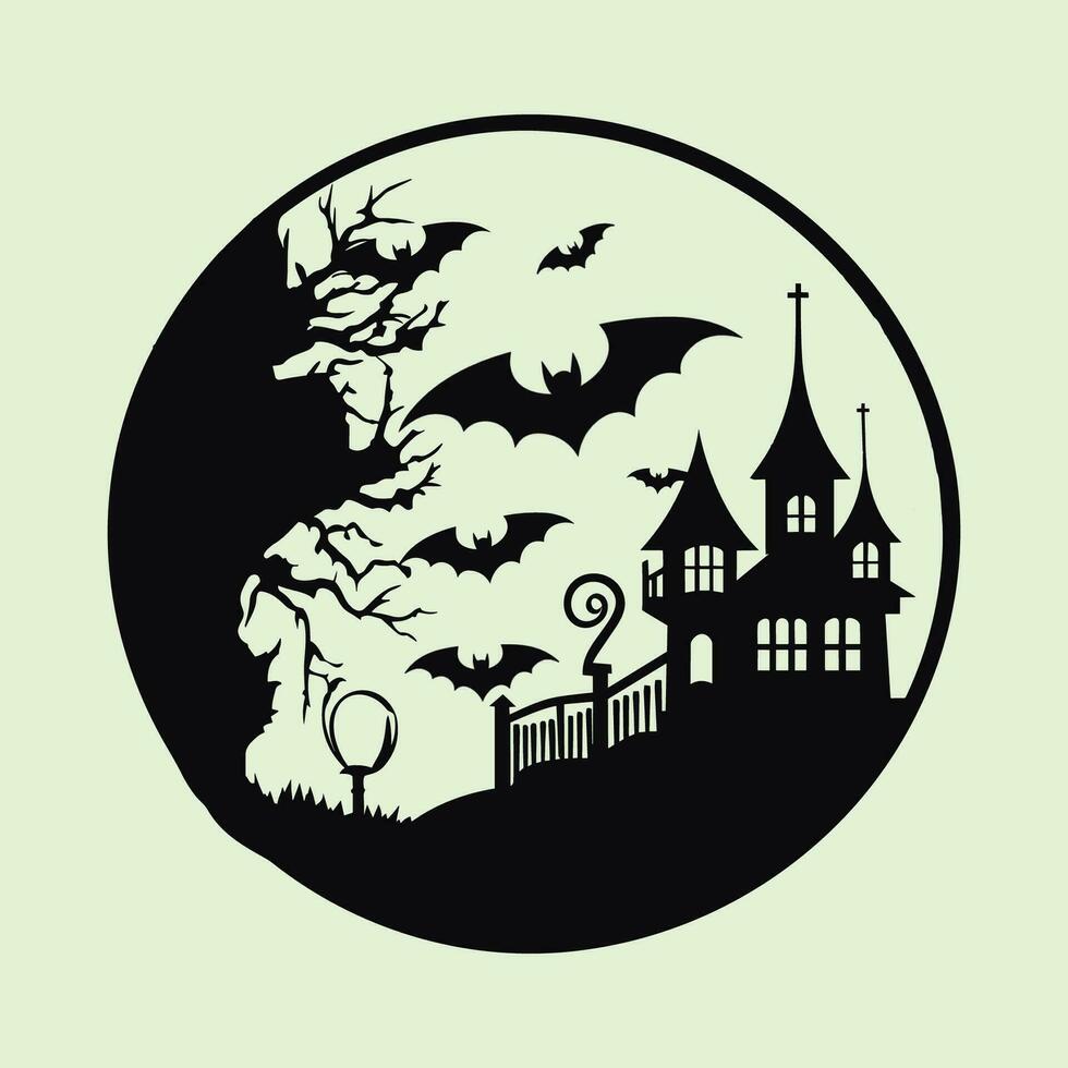 Ghostly Silhouette Scene,Halloween's Haunting Embrace vector