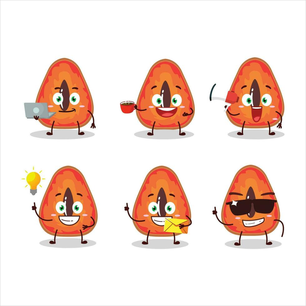 rebanada de mamey dibujos animados personaje con varios tipos de negocio emoticones vector