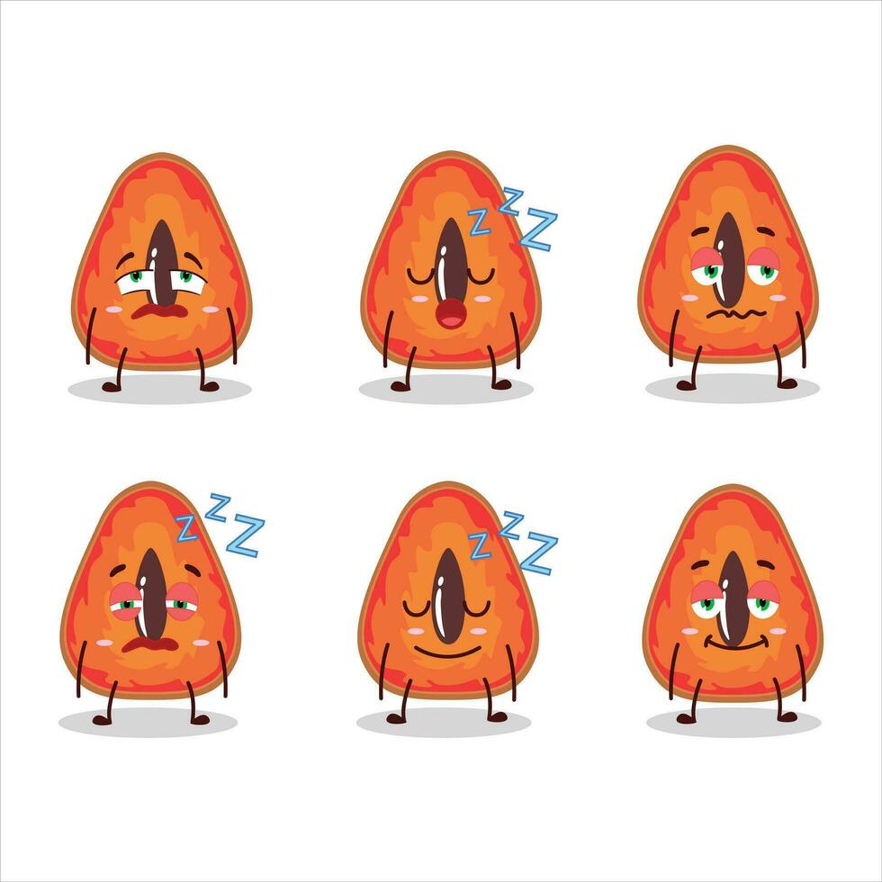 Cartoon character of slice of mamey with sleepy expression vector