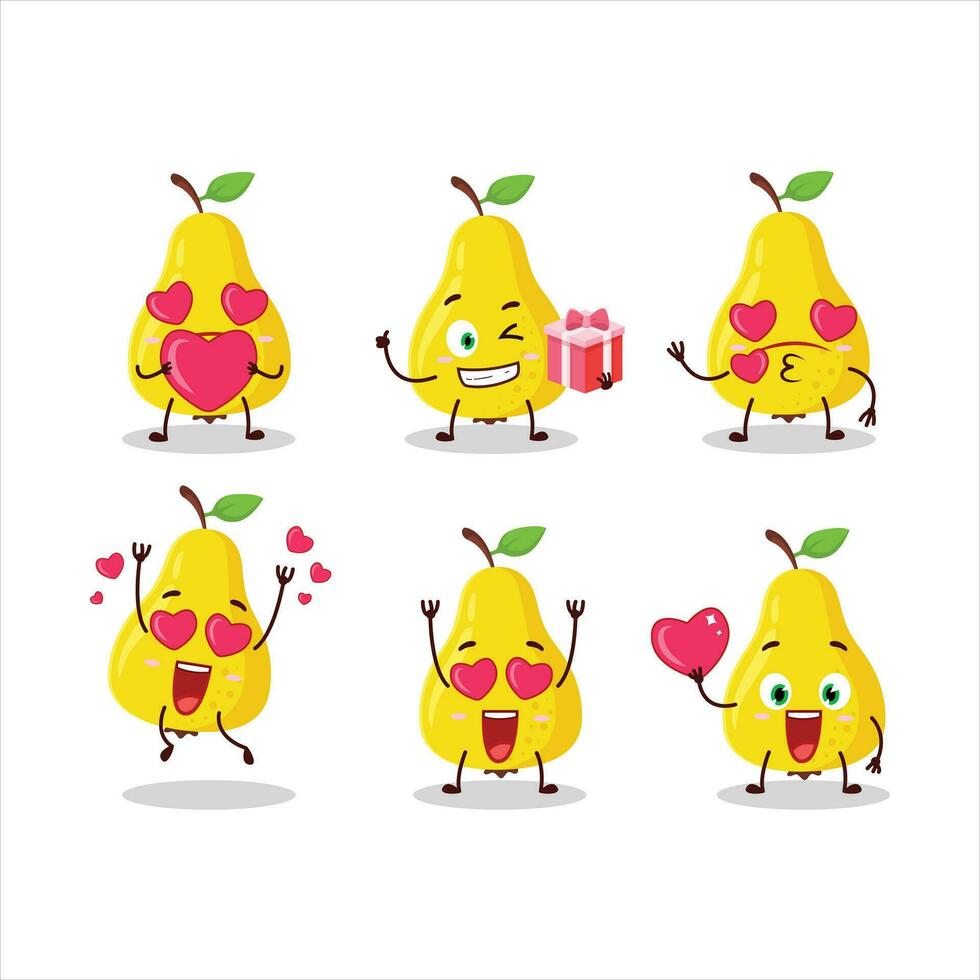 Yellow pear cartoon character with love cute emoticon vector