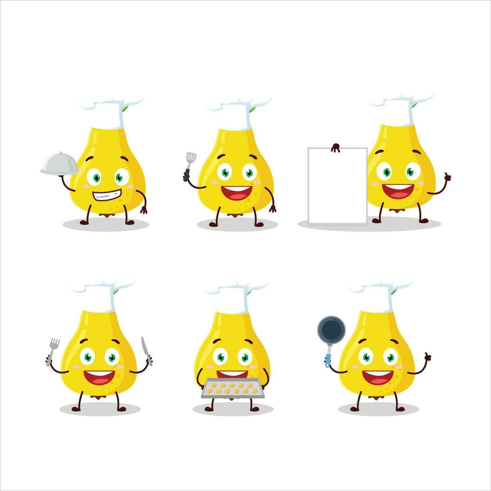 Cartoon character of yellow pear with various chef emoticons vector