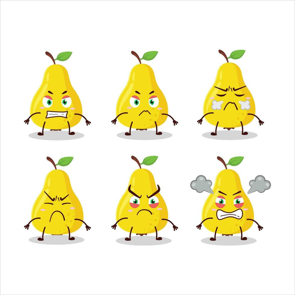 Yellow pear cartoon character with various angry expressions vector