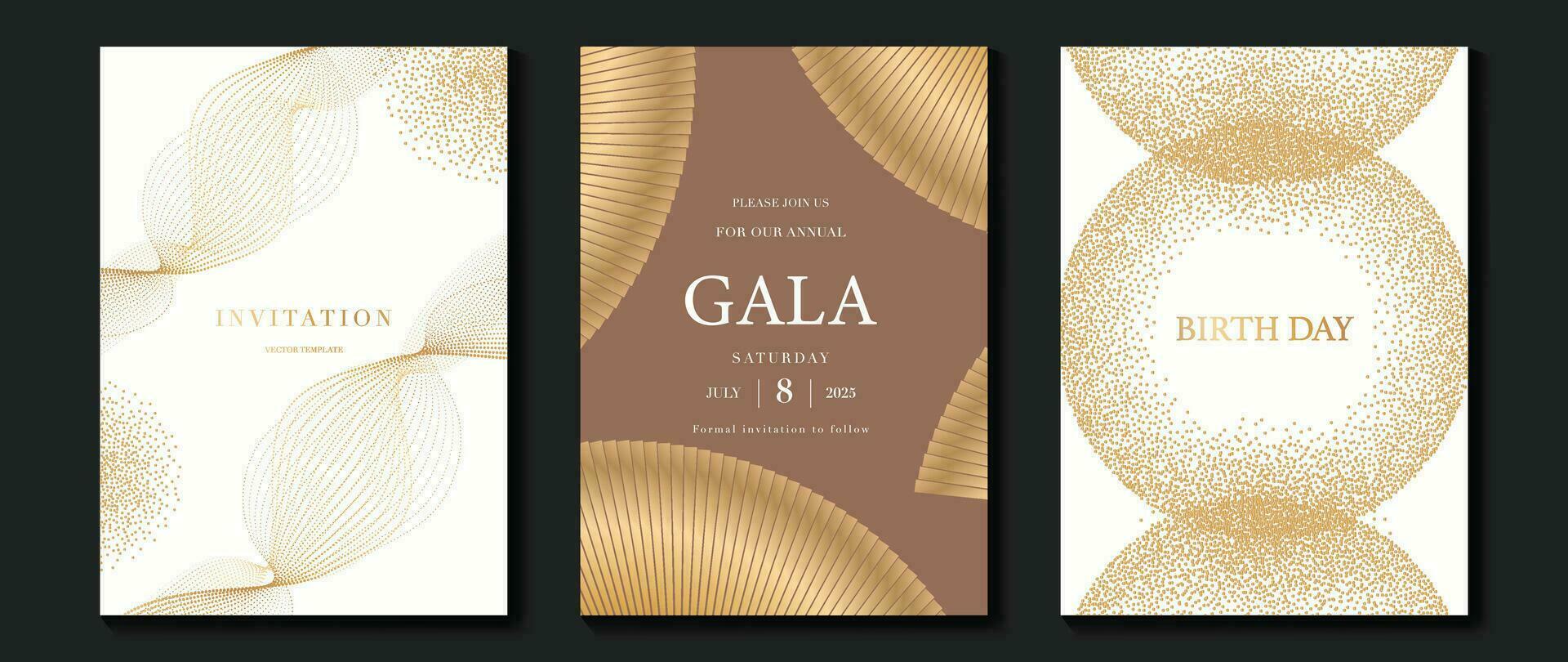 Luxury gala invitation card background vector. Golden elegant wavy gold line pattern on light background. Premium design illustration for wedding and vip cover template, grand opening. vector
