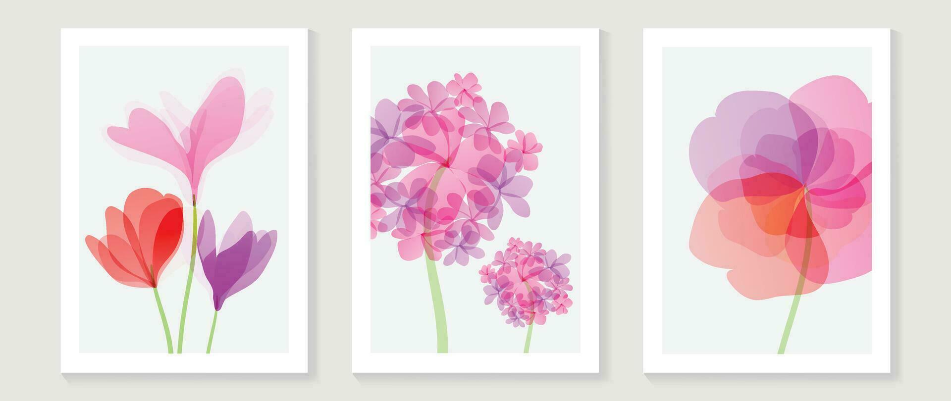 Abstract floral wall art template. Set of botanical hand drawn