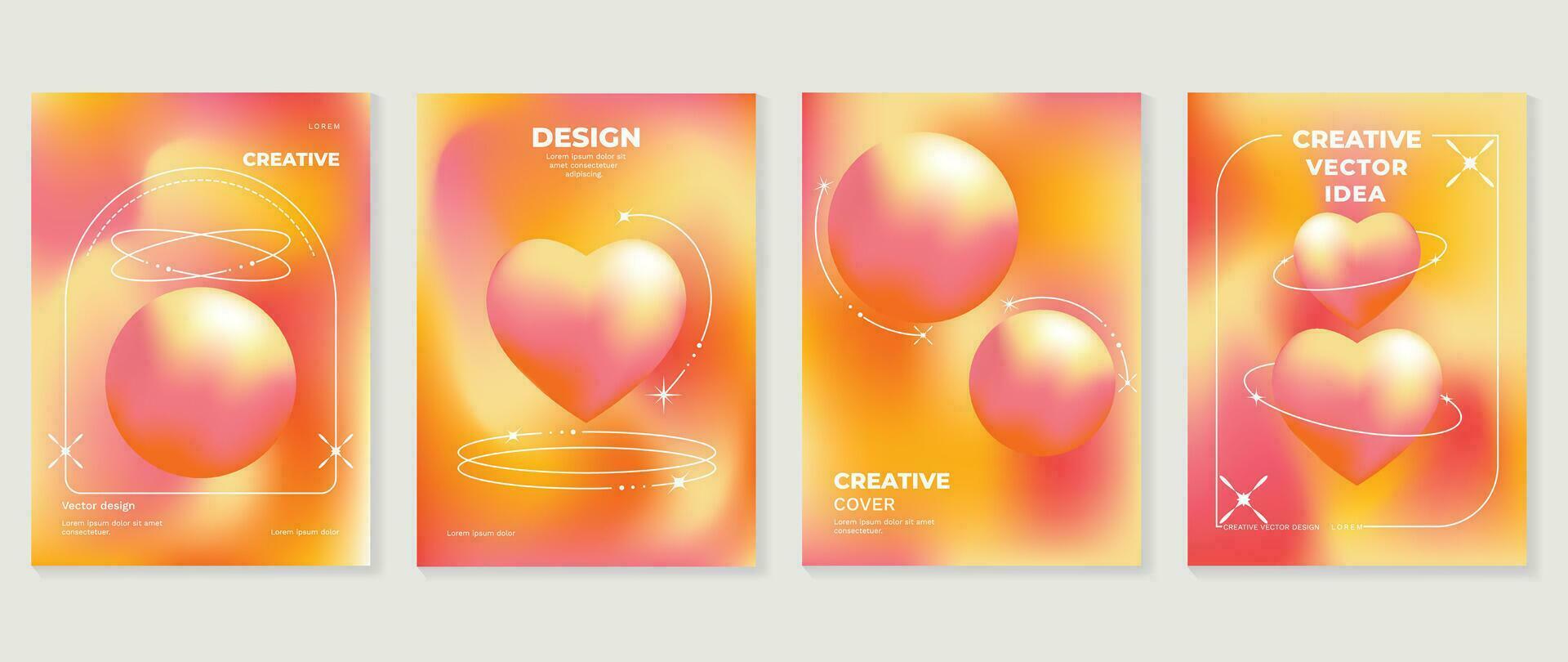 Modern gradient design background cover. Abstract gradient graphic with sparkles, heart, circle. Aesthetic business cards collection illustration for flyer, brochure, invitation, social media, poster. vector
