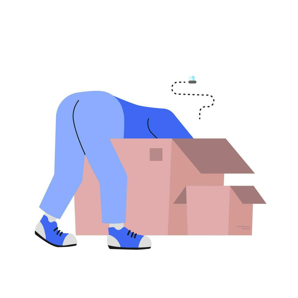 man search in the box and found nothing concept for page not found empty state illustration vector