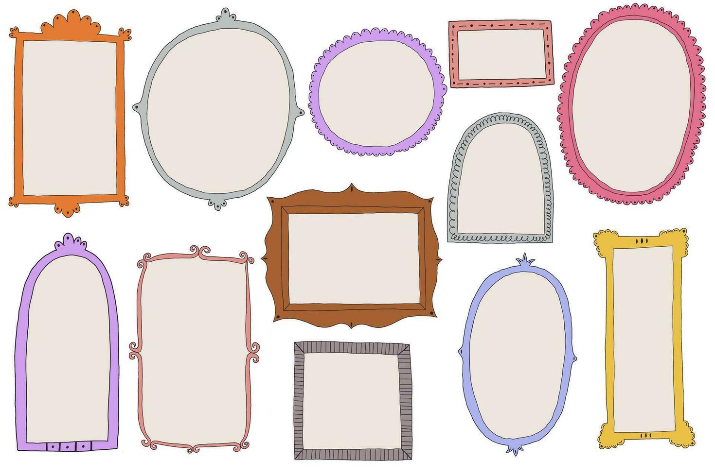 Set vector hand drawn decorative frame