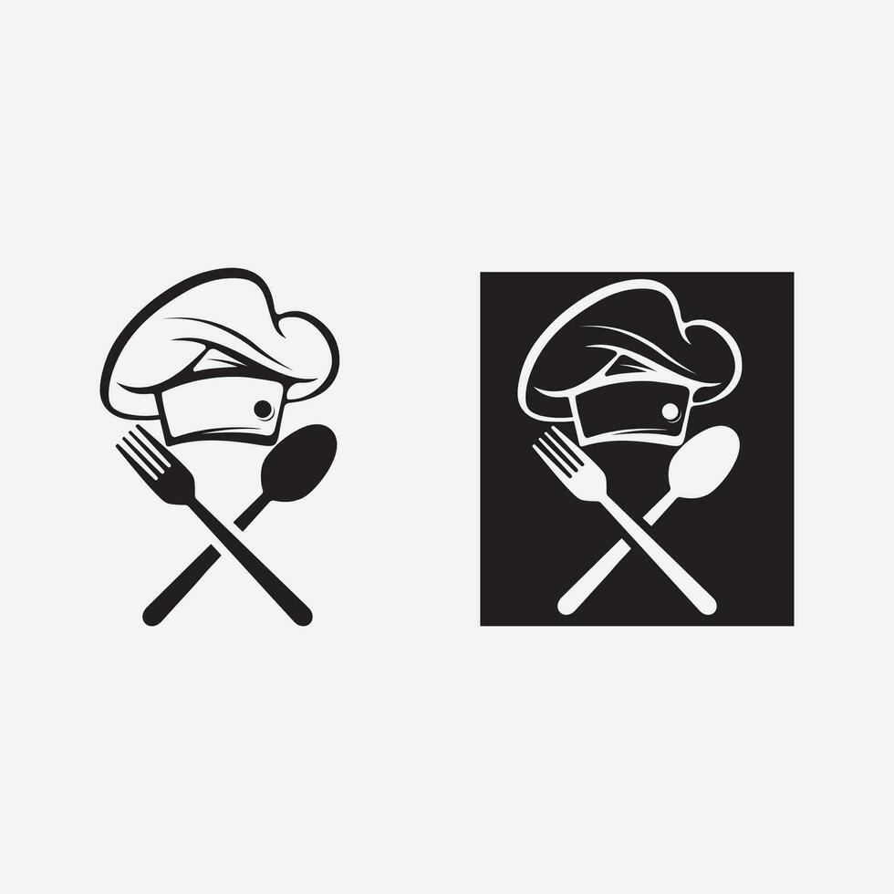 KITCHEN AND CHEF LOGO FOOD ICON RESTO AND CAFE DESIGN VECTOR GRAPHIC ILLUSTRATION