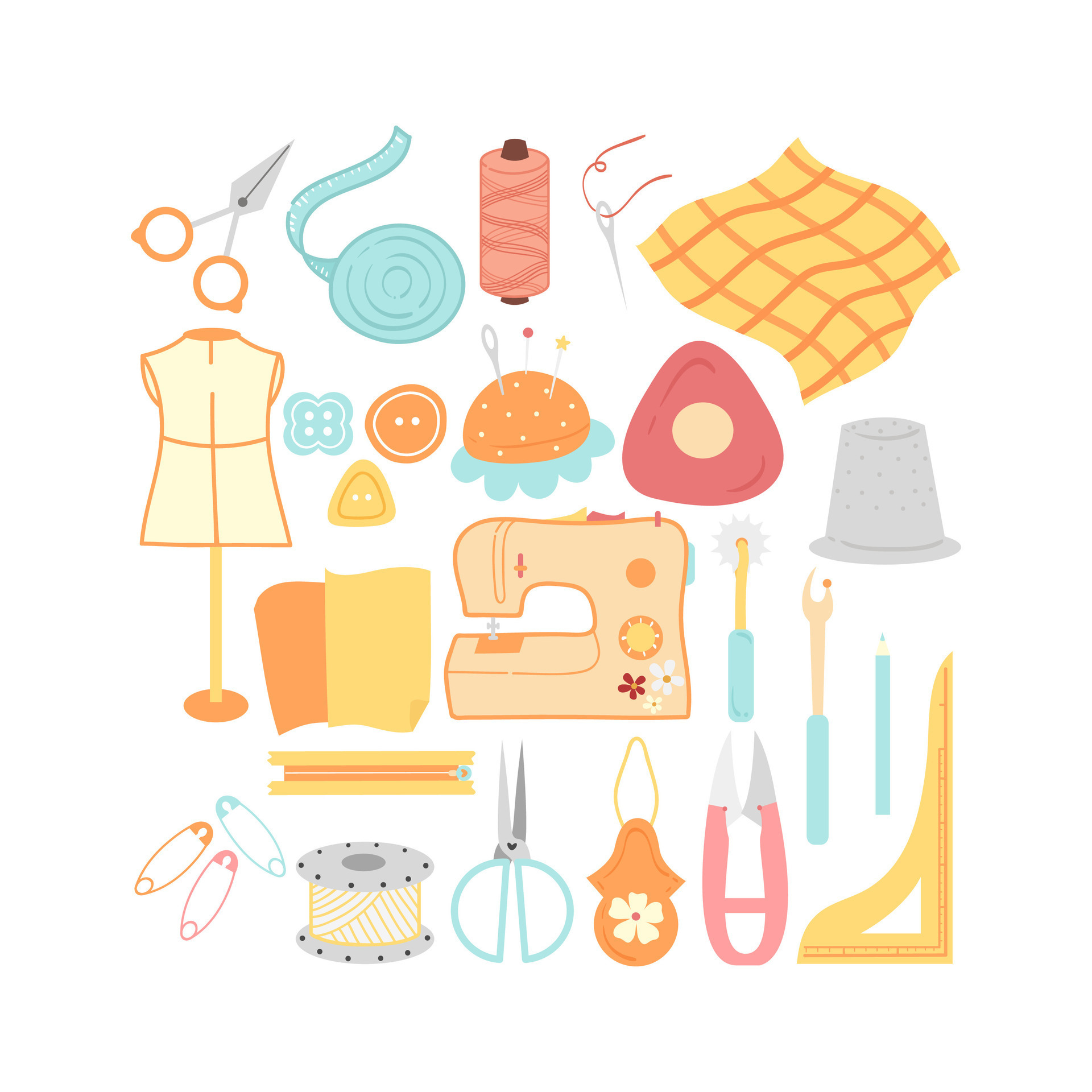 Set sewing tools and materials or elements Vector Image