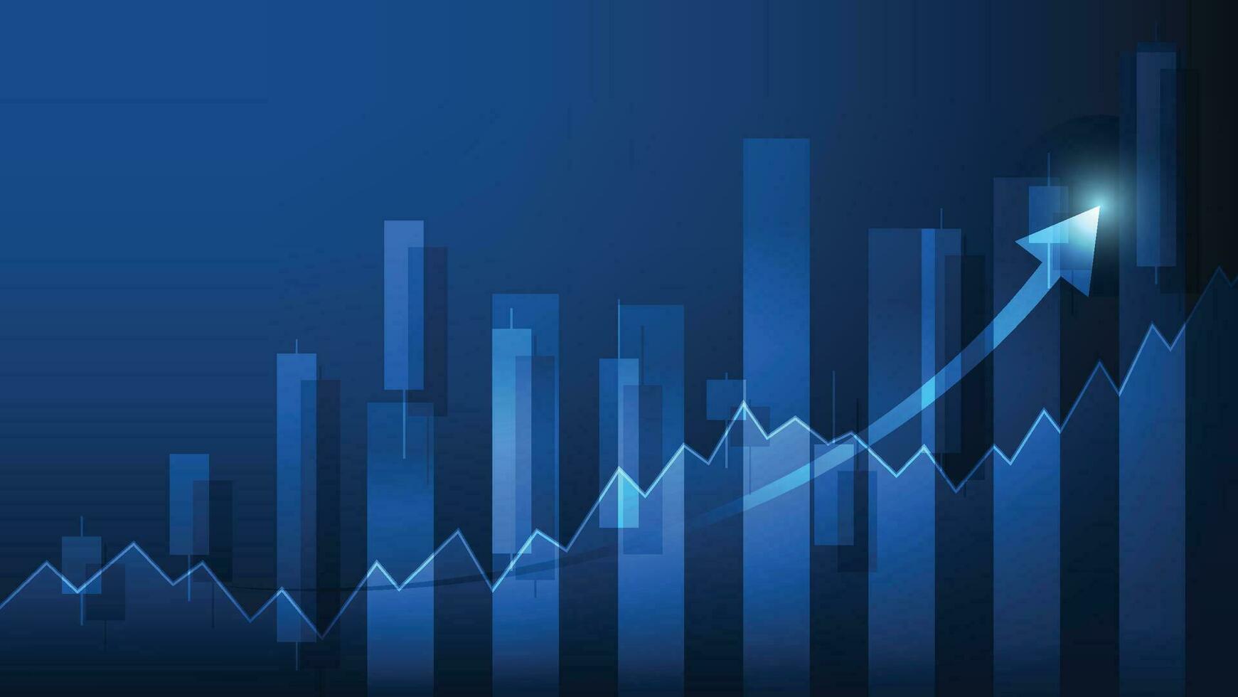 Financial business statistics with bar graph and candlestick chart show stock market price on dark background vector