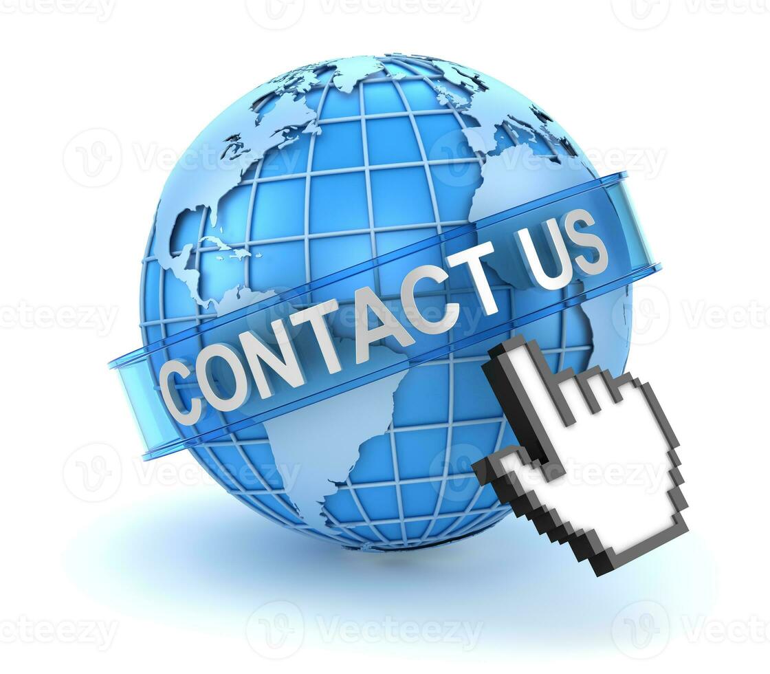 Contact us concept with world and hand cursor photo