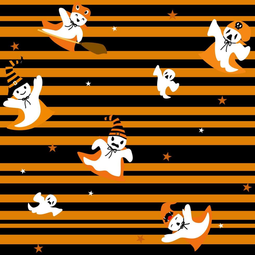 Vector - Abstract seamless pattern of many ghost flyer on black and orange background.