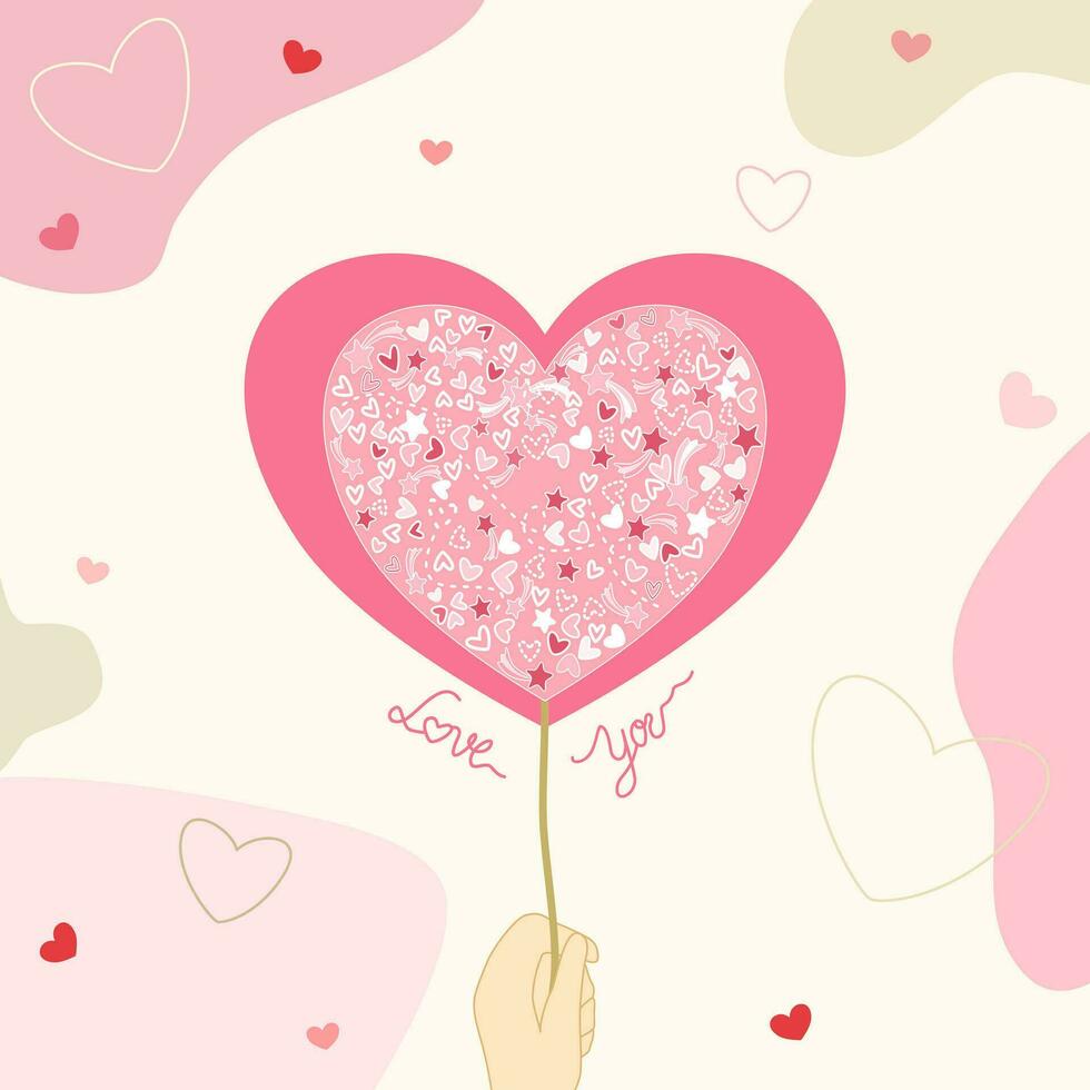 Vector - Hand holding pink heart balloon.