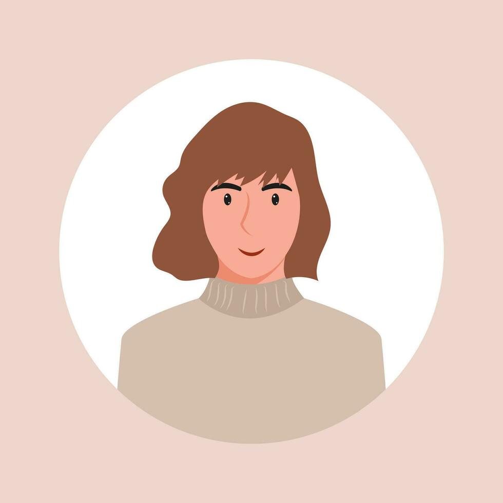 Circle the avatar with the portrait women of various races and hairstyles. Collection of user profiles. Round icon with happy smiling human. Colorful flat vector illustration.