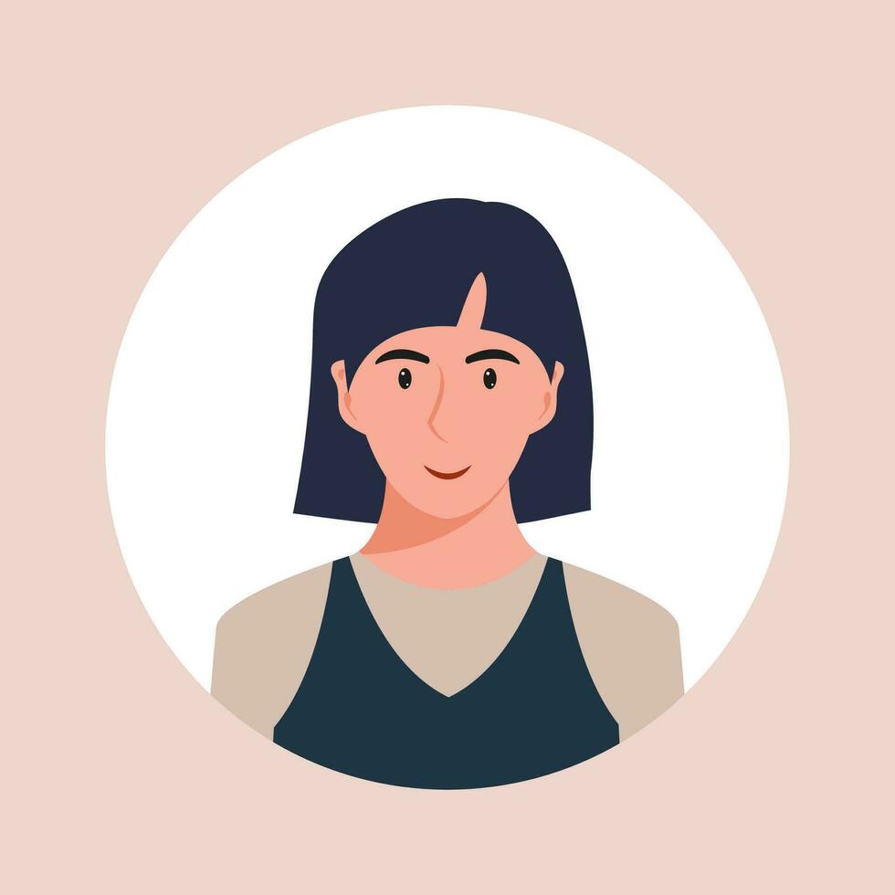 circulo el avatar con el retrato mujer de varios Razas y peinados colección de usuario perfiles. redondo icono con contento sonriente humano. vistoso plano vector ilustración.