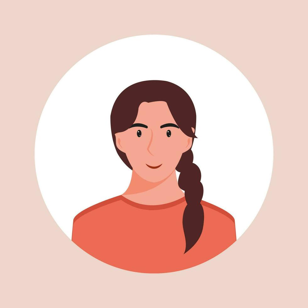 Circle the avatar with the portrait women of various races and hairstyles. Collection of user profiles. Round icon with happy smiling human. Colorful flat vector illustration.