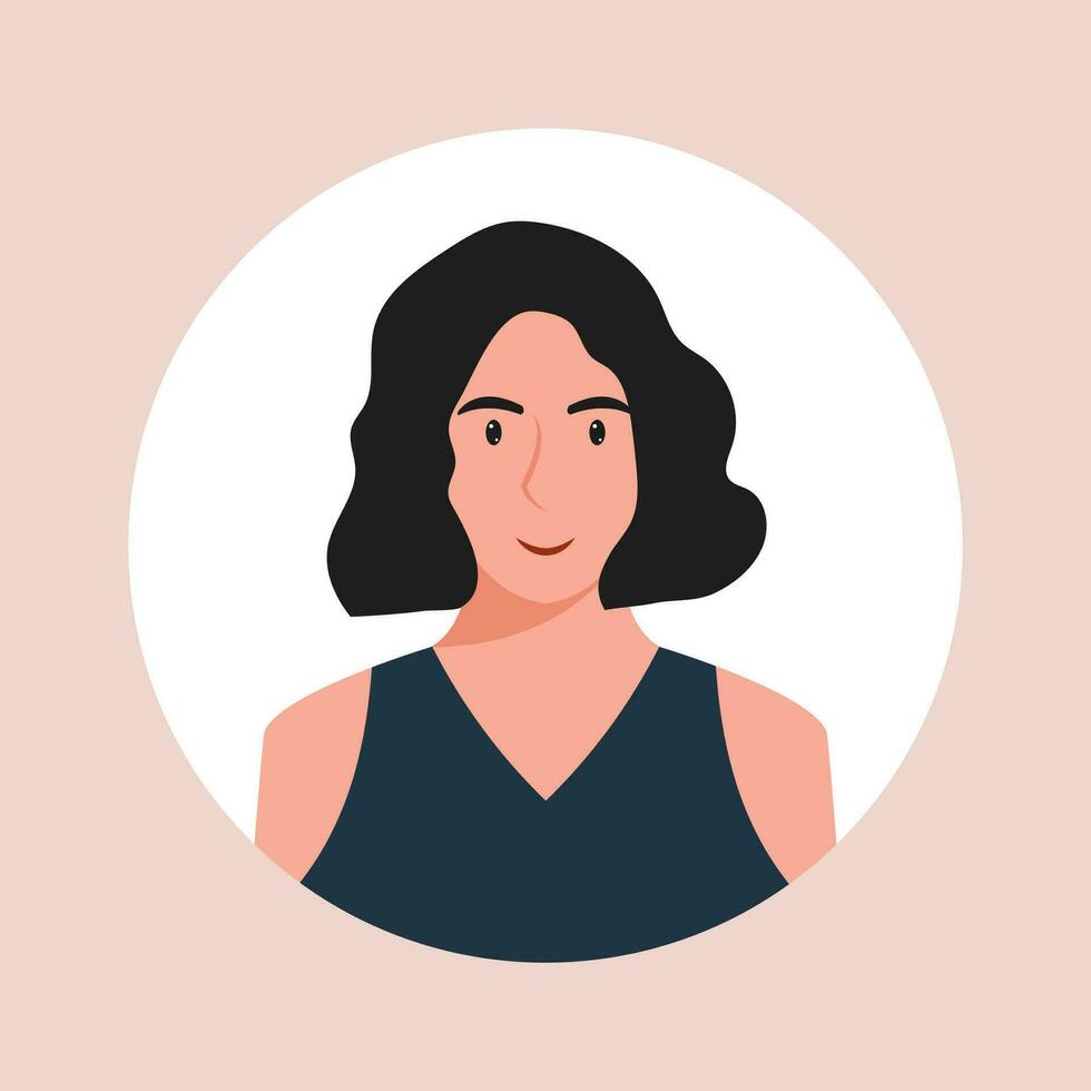 Circle the avatar with the portrait women of various races and hairstyles. Collection of user profiles. Round icon with happy smiling human. Colorful flat vector illustration.