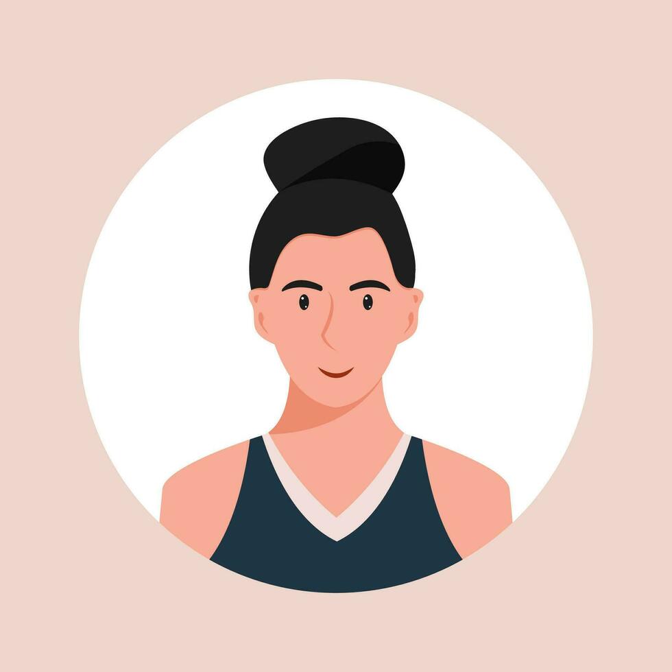 Circle the avatar with the portrait women of various races and hairstyles. Collection of user profiles. Round icon with happy smiling human. Colorful flat vector illustration.