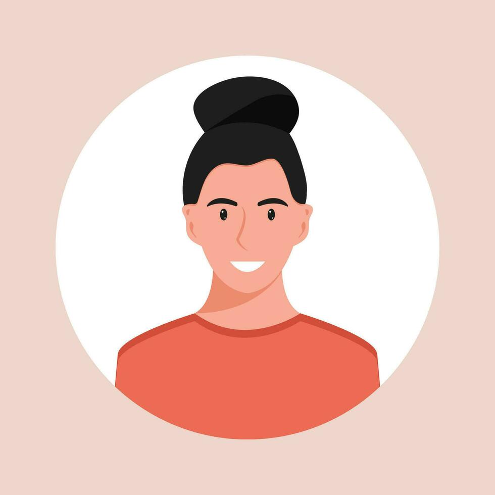 circulo el avatar con el retrato mujer de varios Razas y peinados colección de usuario perfiles. redondo icono con contento sonriente humano. vistoso plano vector ilustración.