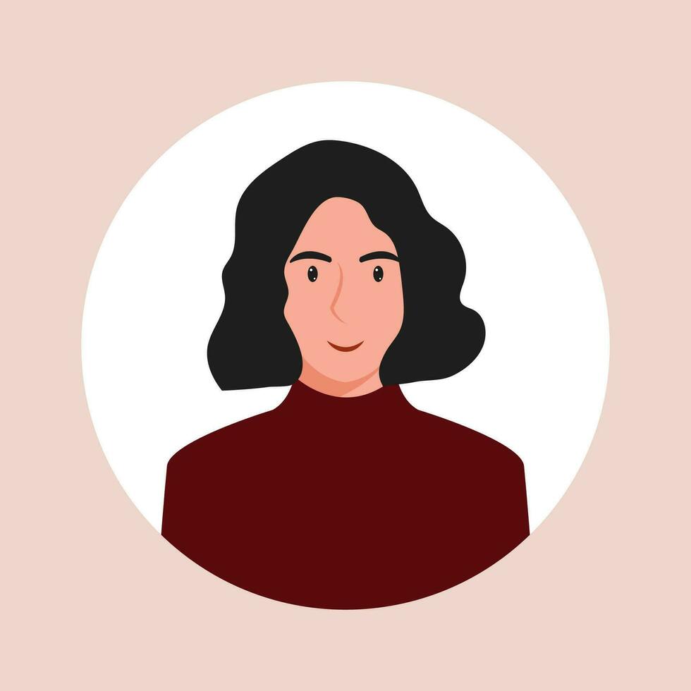 Circle the avatar with the portrait women of various races and hairstyles. Collection of user profiles. Round icon with happy smiling human. Colorful flat vector illustration.