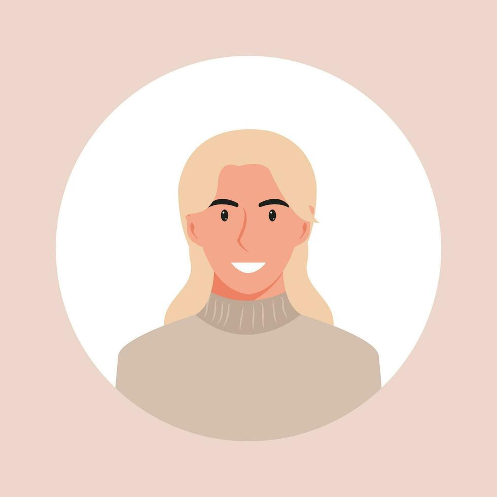 Circle the avatar with the portrait women of various races and hairstyles. Collection of user profiles. Round icon with happy smiling human. Colorful flat vector illustration.