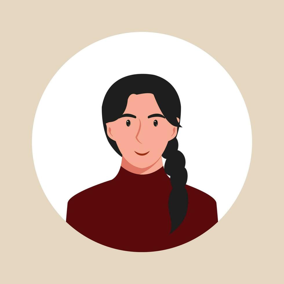 Circle the avatar with the portrait women of various races and hairstyles. Collection of user profiles. Round icon with happy smiling human. Colorful flat vector illustration.