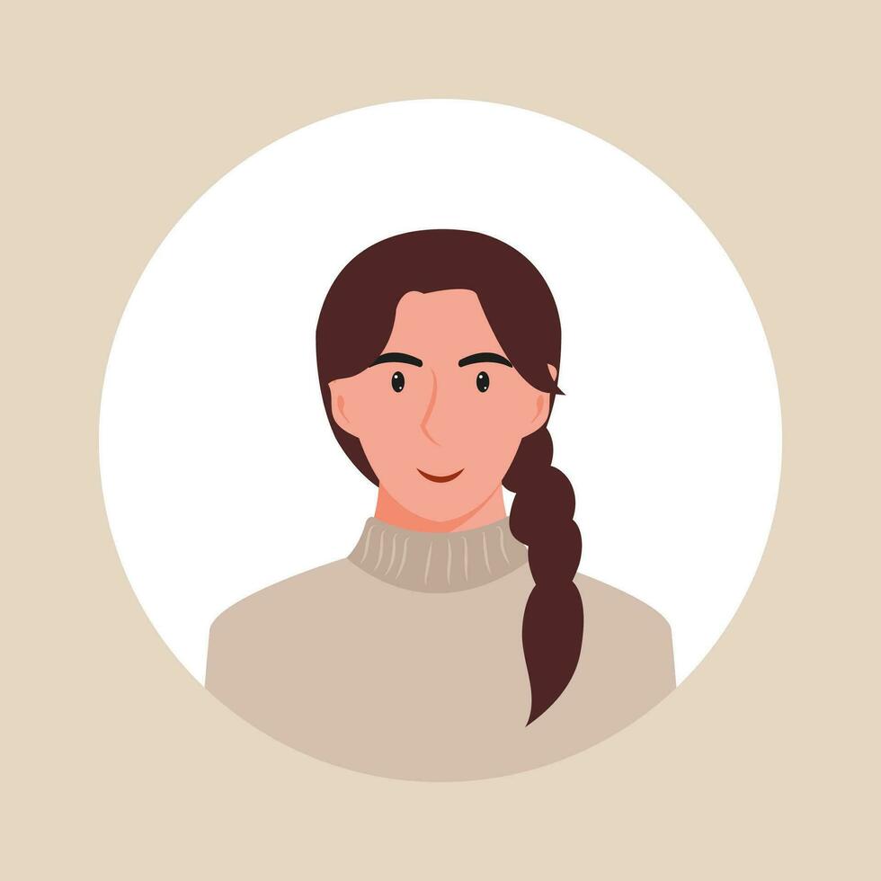 Circle the avatar with the portrait women of various races and hairstyles. Collection of user profiles. Round icon with happy smiling human. Colorful flat vector illustration.