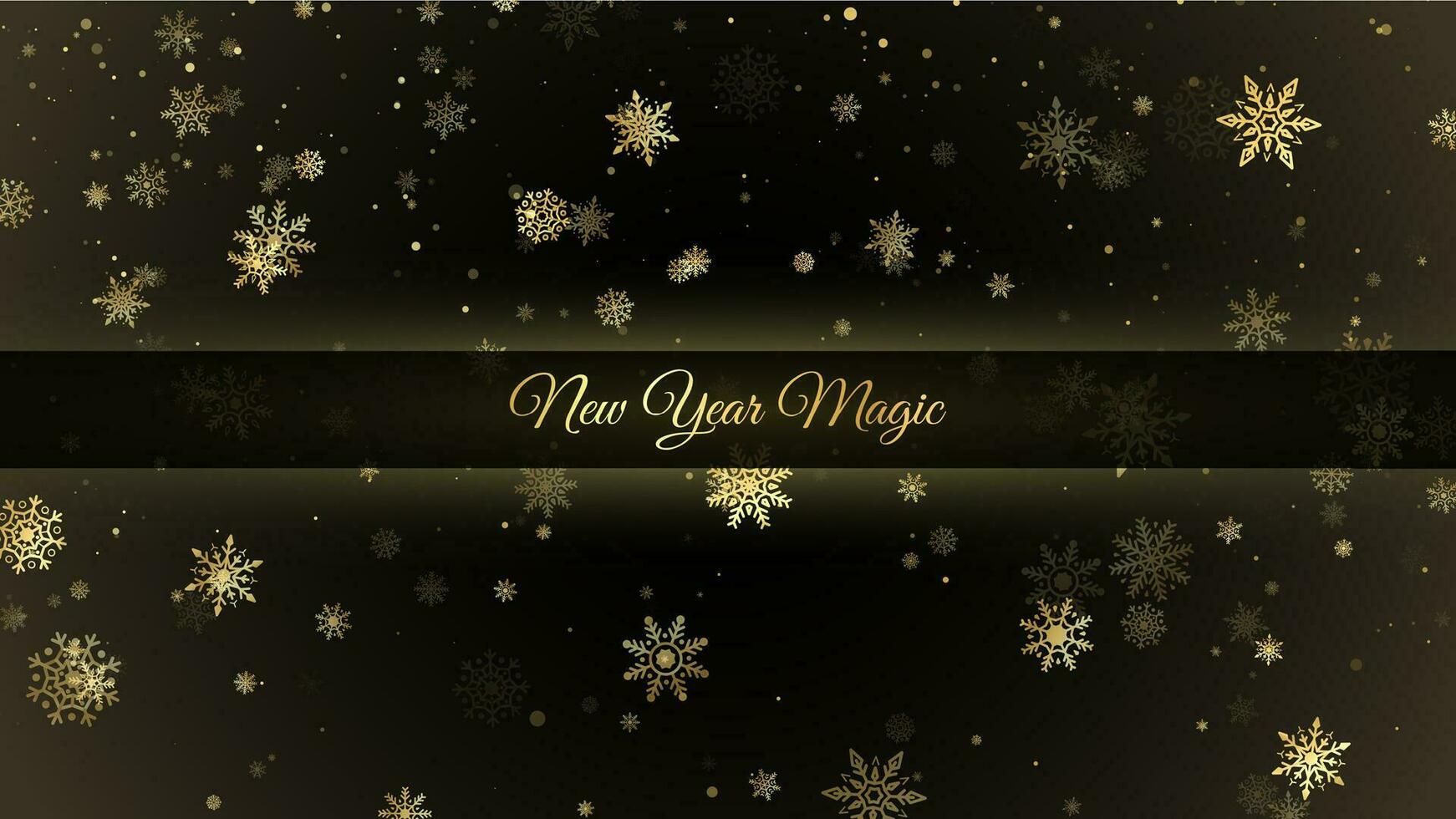 Falling Golden Snowflakes isolated on dark background. New Year nad Christmas decorative pattern. Vector illustration