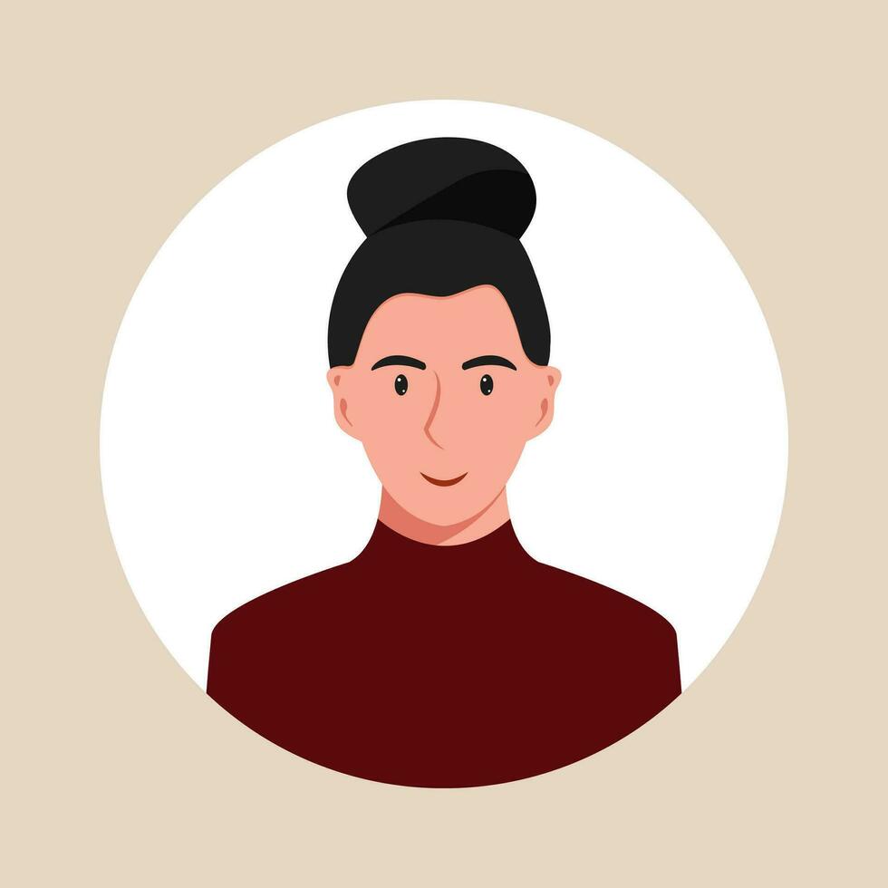 Circle the avatar with the portrait women of various races and hairstyles. Collection of user profiles. Round icon with happy smiling human. Colorful flat vector illustration.