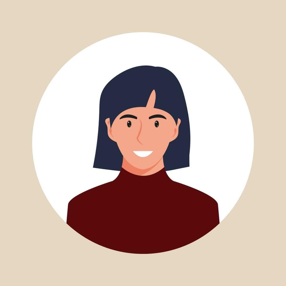 Circle the avatar with the portrait women of various races and hairstyles. Collection of user profiles. Round icon with happy smiling human. Colorful flat vector illustration.