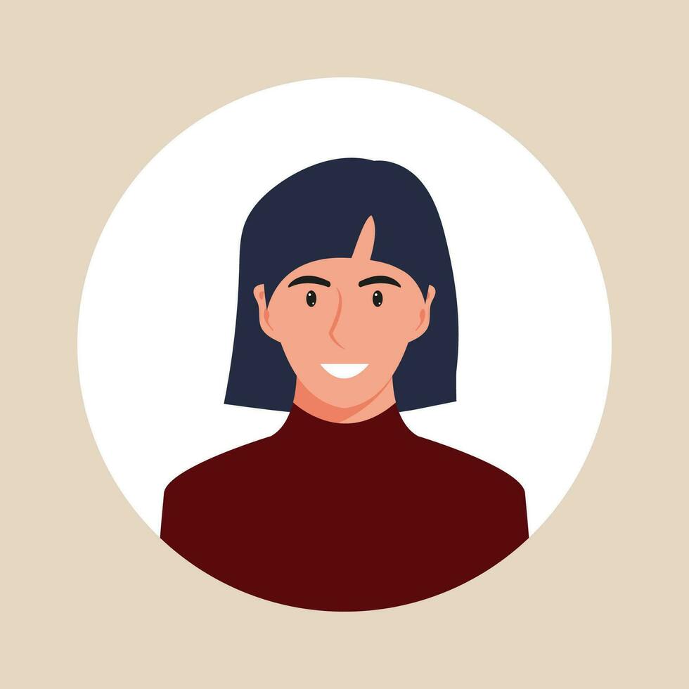 circulo el avatar con el retrato mujer de varios Razas y peinados colección de usuario perfiles. redondo icono con contento sonriente humano. vistoso plano vector ilustración.