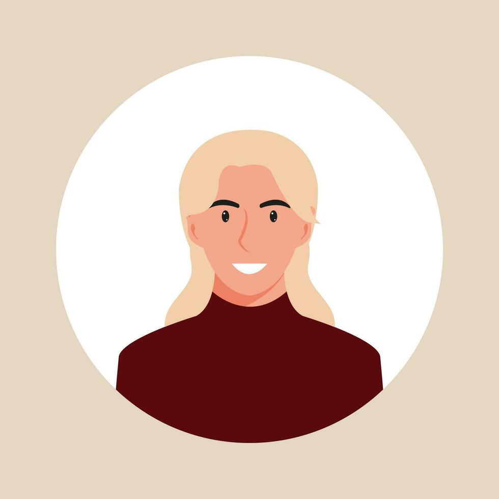 Circle the avatar with the portrait women of various races and hairstyles. Collection of user profiles. Round icon with happy smiling human. Colorful flat vector illustration.