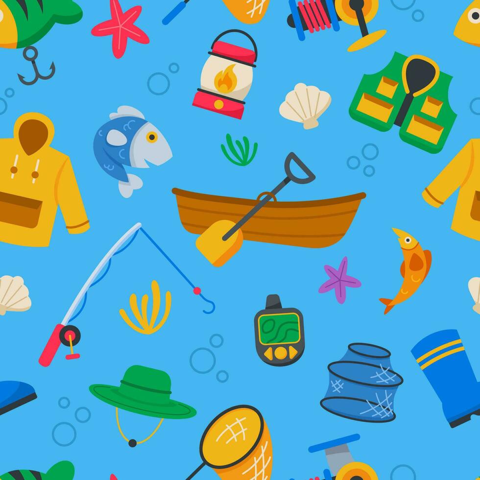 Relaxing Fishing Activity Gear Seamless Pattern vector