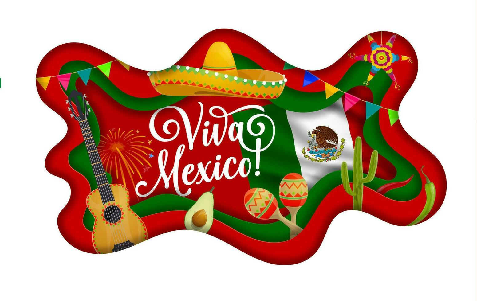 Viva mexico paper cut banner with national flag vector