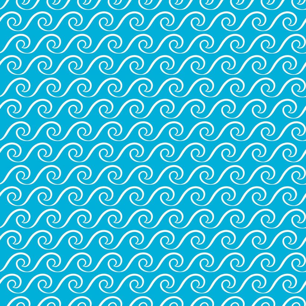 Sea and ocean curly blue waves seamless pattern vector