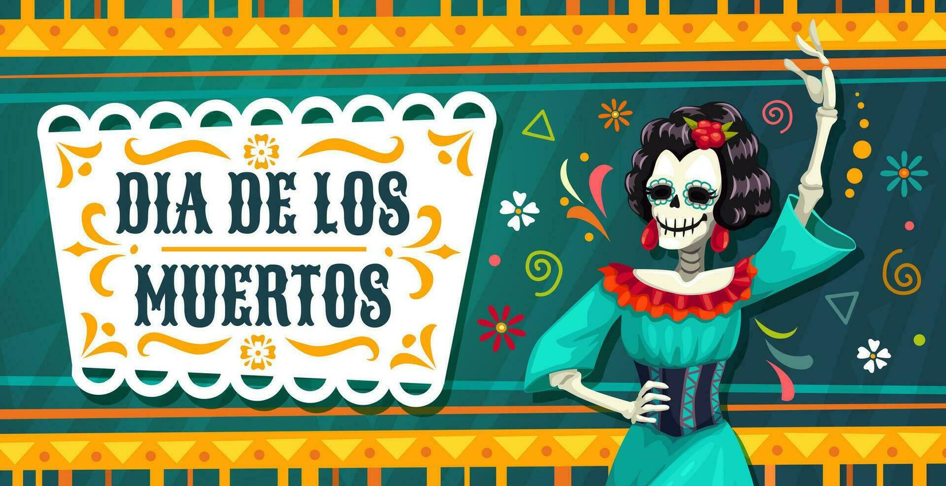 Dia de los Muertos banner with calavera Catrin vector