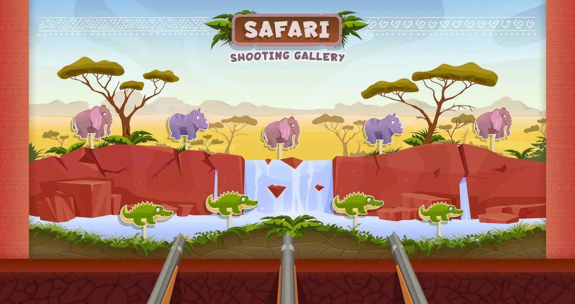 African safari hunting carnival shoot game, range vector