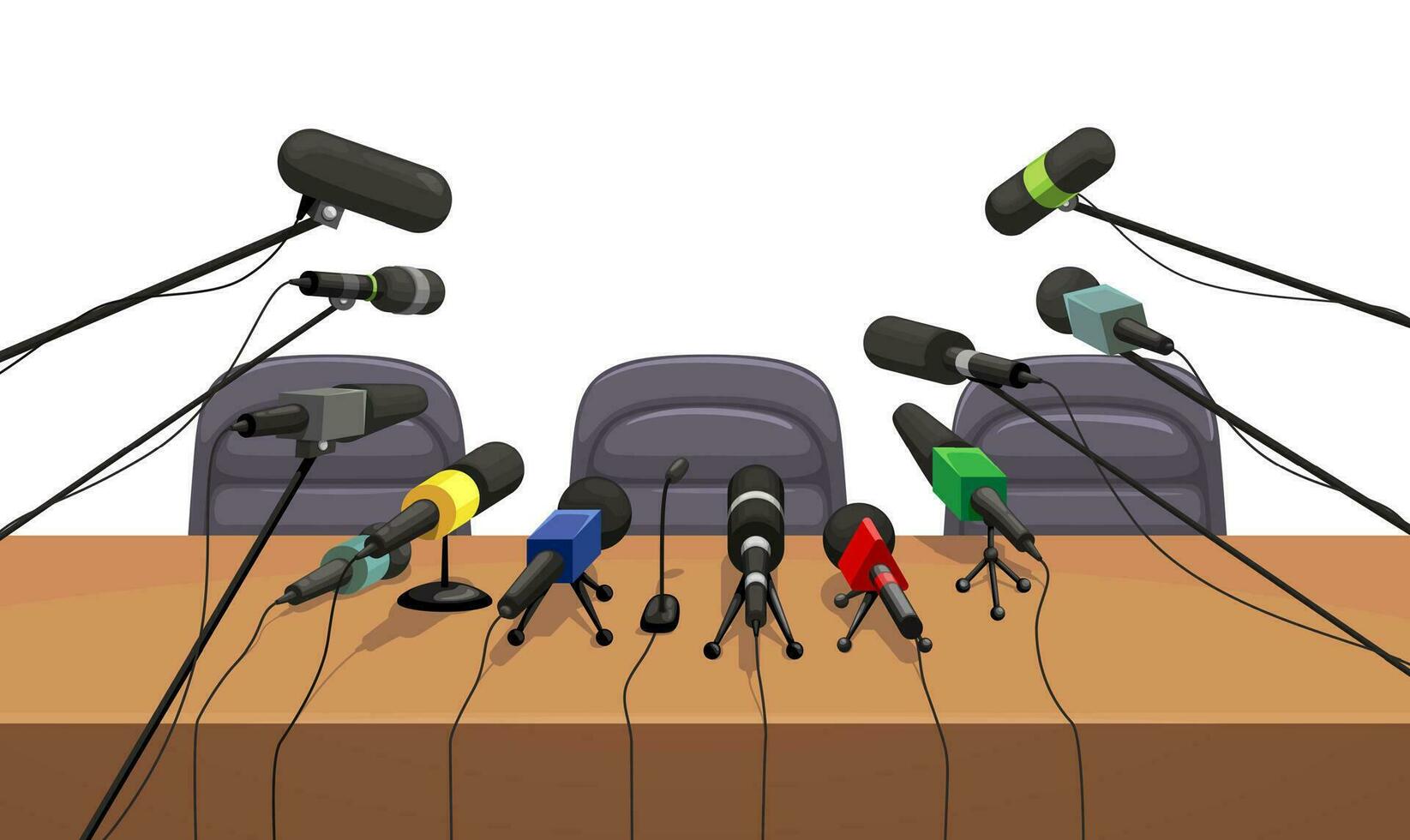 Press conference table with microphones, interior vector