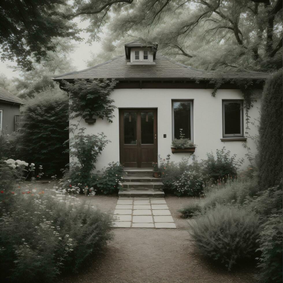 Garden with house, generative AI photo