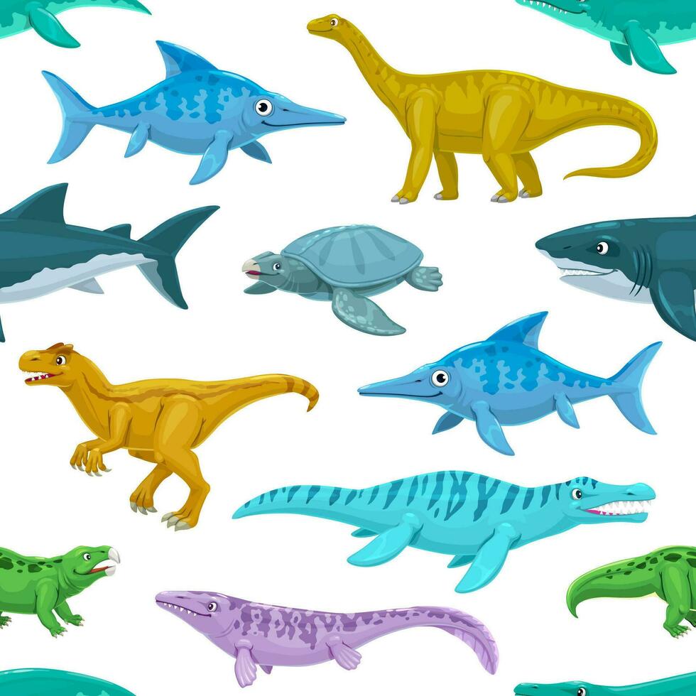 dibujos animados dinosaurios caracteres sin costura modelo vector