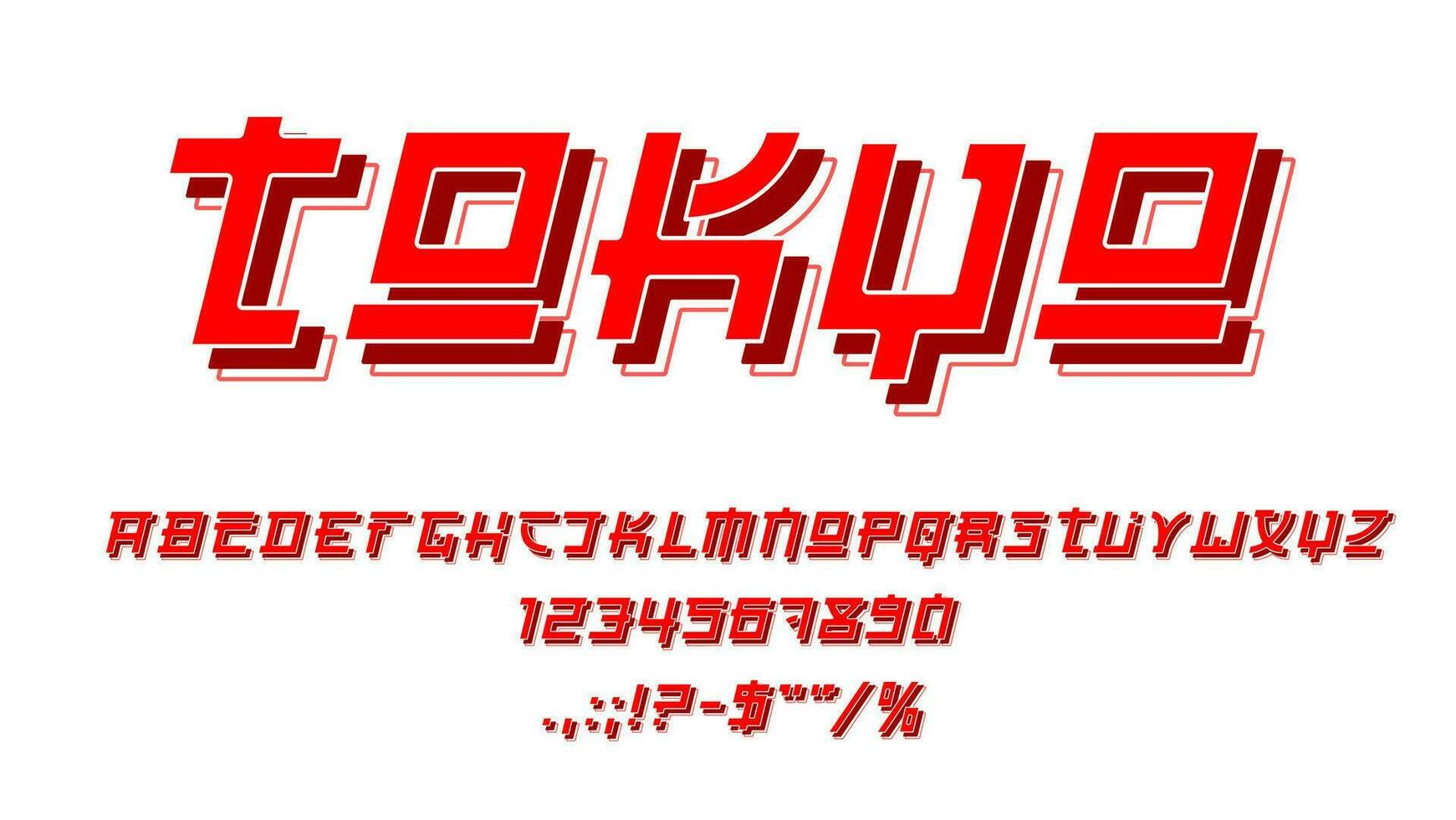 Anime font, Japanese type alphabet, Tokyo typeface vector