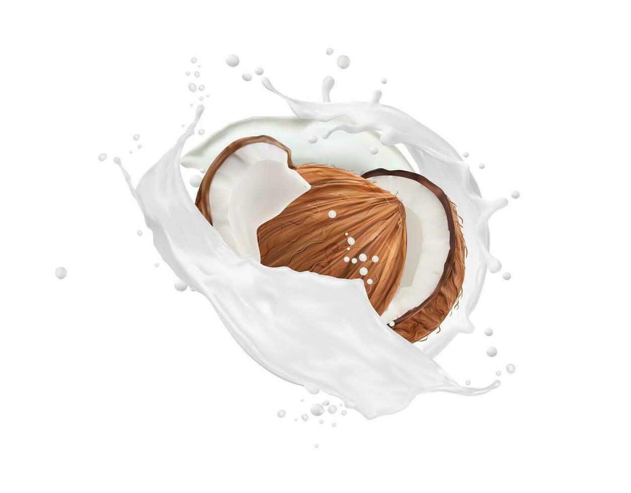 Realistic white coconut milk or oil splash flow vector