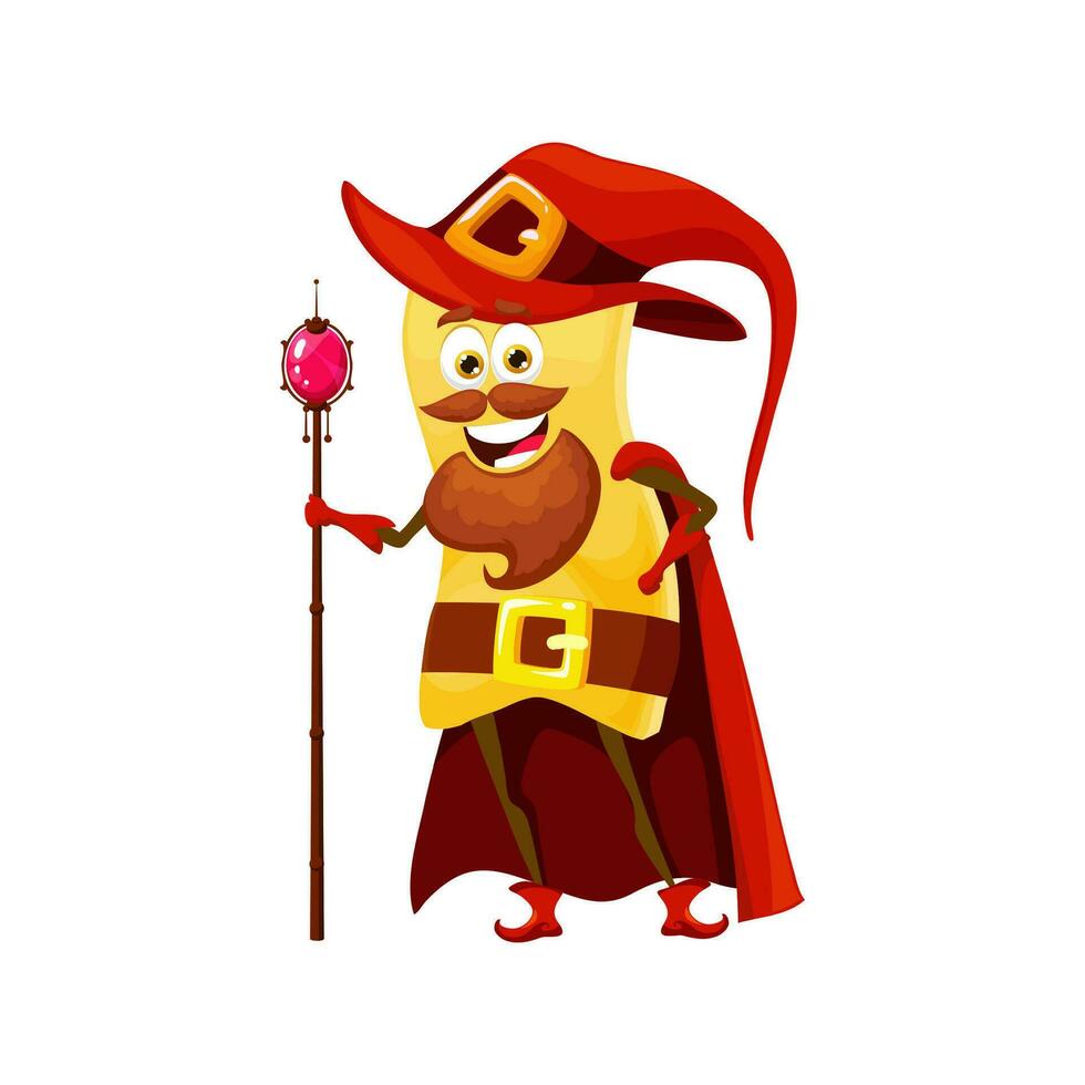 Cartoon korte tagliatelle pasta wizard character vector