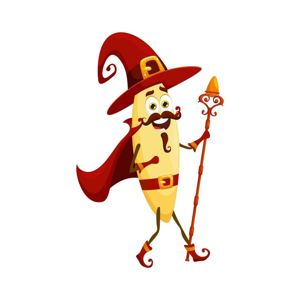 Cartoon orzo Halloween pasta wizard and witch vector