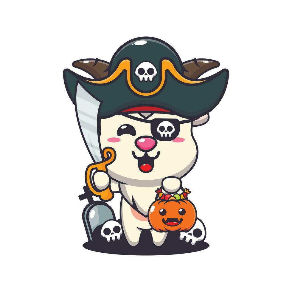 Pirates goat in halloween day. Cute halloween cartoon illustration. vector