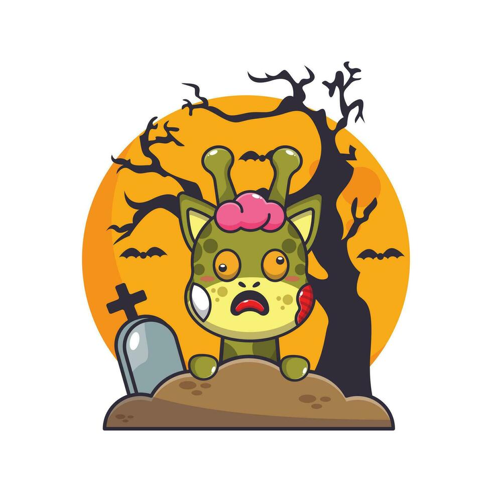 Zombie giraffe rise from graveyard in halloween day. vector