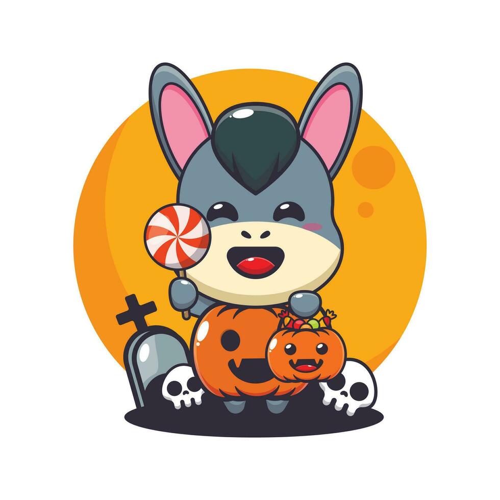 Donkey with halloween pumpkin costume. vector