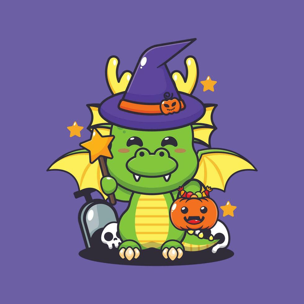 Witch dragon in halloween day. vector