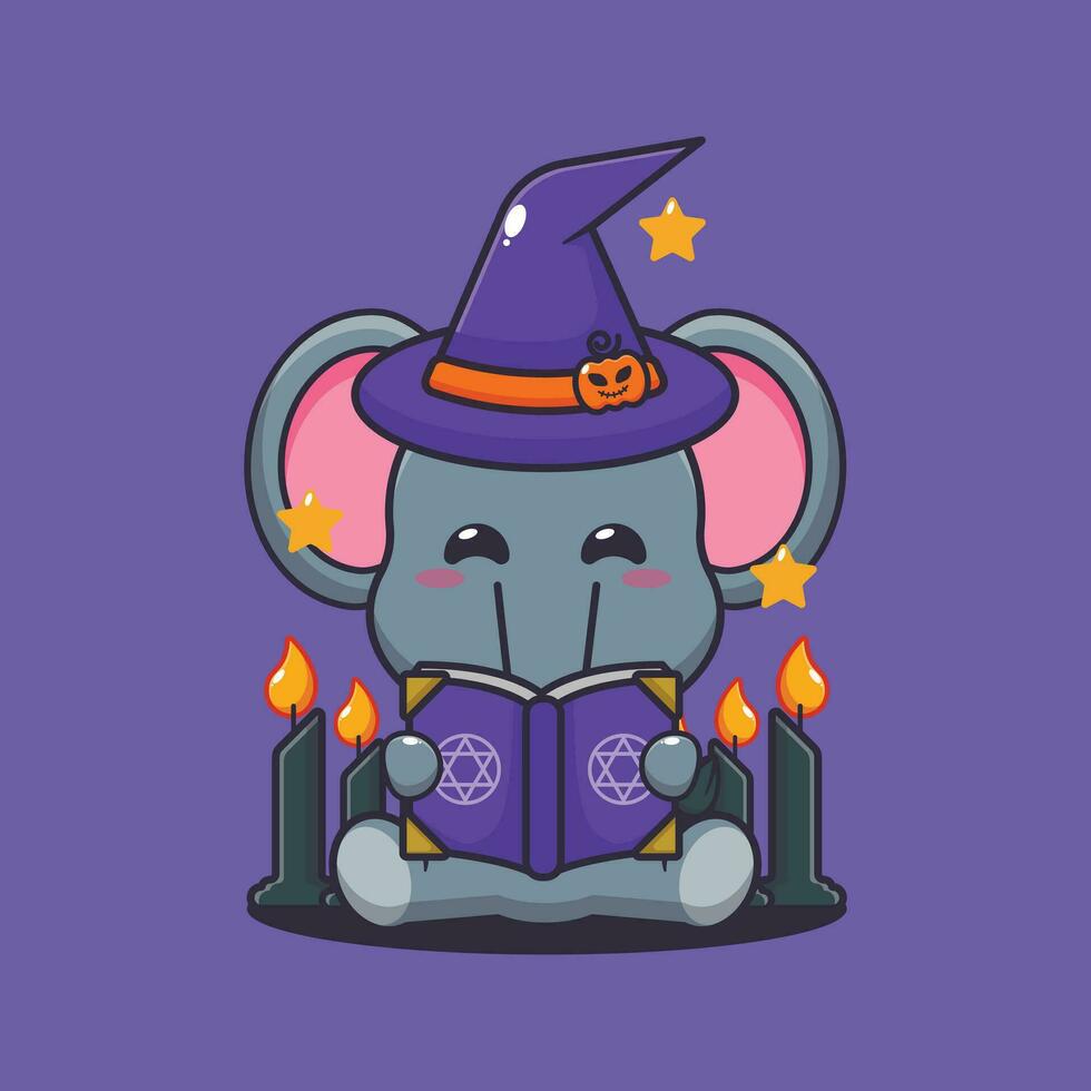 Witch elephant reading spell book. vector