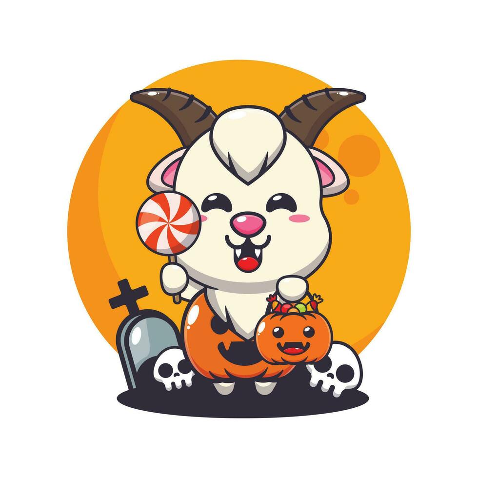 Goat with halloween pumpkin costume. vector